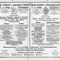 Werbung für verschiedene erzgebirgische Produkte, darunter Argentan. (Aue, Auerhammer) 
[Anf. 20. Jh., Wikimedia Commons]